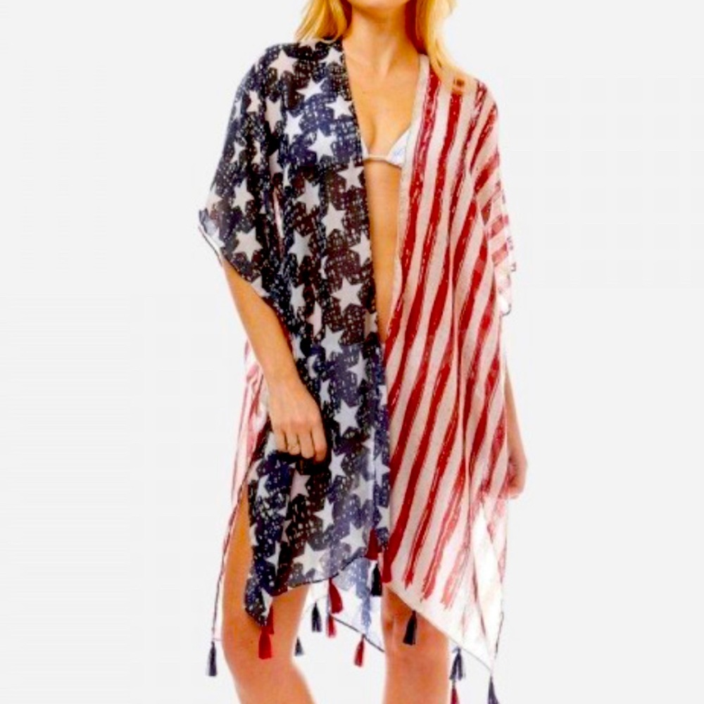 American Flag Kimono Beach Cover Up